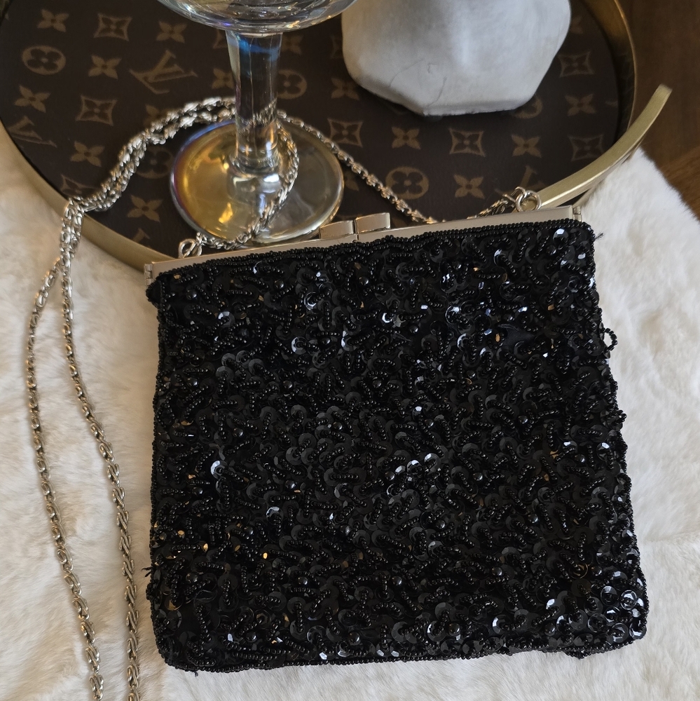 Elegant Black Beaded Evening Bag